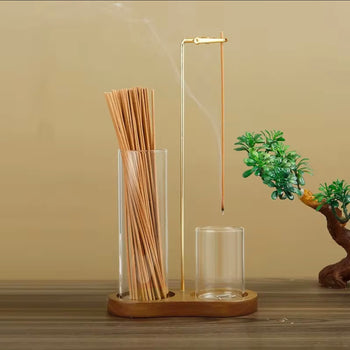 2 in 1 Incense & Candle Holder, 1 Count Wooden Base Aromatherapy Diffuser Incense Burner with Removable Glass Ash Collector, Woody Home Decor Ornament for Living Room Bedroom, Funny Gift, Scented, Aroma, Fragrance Perfume